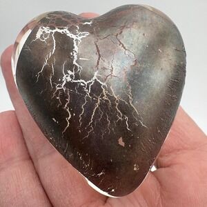 Robert Held Paperweight Art Glass Heart Metallic Lightening Handmade Studio